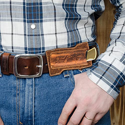 Leather Knife Sheath For Belt - Folding Knife Sheaths For Buck 110 Sheath Buck 112 & Opinel Knife Holster | Pocket Knife Sheath Knife Holder For Belt Vertical & Horizontal Knife Sheath For Belt, Brown #TOP1