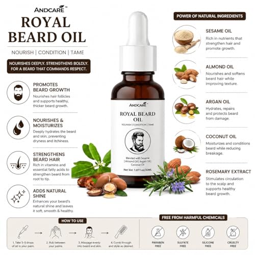 Image of Beard Oil for Men 30ml | Beard Growth for Patchy Beard No Itching & Dandruff, Thicker & Longer Beard | Non Sticky and Non Greasy Moustache Oil | All Beard Types