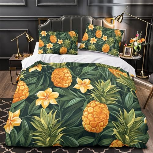 Housse de couette ananas anti-plis en microfibre douce avec zip lit king size
