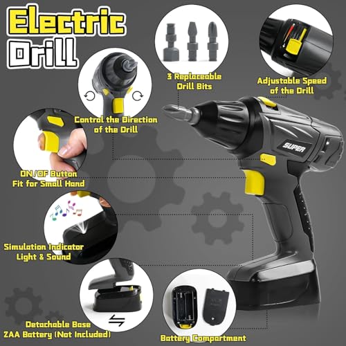 TONZE Kids Tool Set with Electric Drill Toys for 3 Year Old Boys, 50Pcs Kids Bool Box Kit with Belt,Construction Toys Pretend Play for 3 4 5 6 Year Old Boys Girls Gifts - Image 3