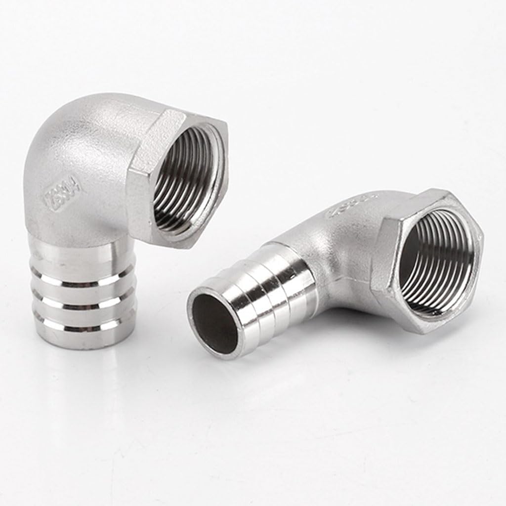 Stainless Steel Elbow Union, Female Thread Pagoda Elbow, 8mm 10 12 14 15 20 25 32 40mm Hose Barb × 1/4" 3/8" 1/2" 3/4" 1" Female Thread 304 Stainless Steel Elbow Pipe Fitting, 1PCS(1/2" 20mm)