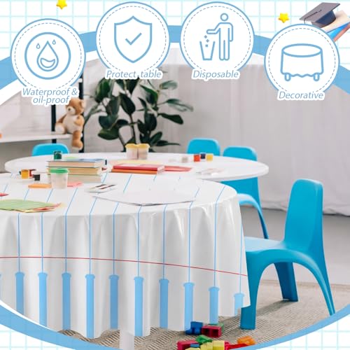 Image of Ganeen 6 Pcs 84 Inch Notebook Plastic Tablecloths Preschool Classroom Party Decoration Round Disposable Table Covers for Back to School Kindergarten Classroom Party Decoration