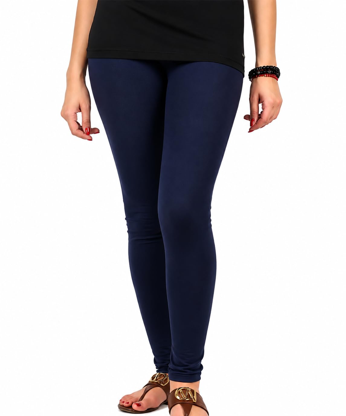 Women's Solid Navy Blue Ankle Length Slim Fit Leggings-image-30