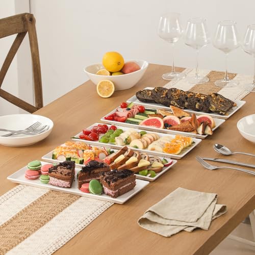 DOWAN Large Serving Platter, 14.5"/36.8cm White Rectangle Dinner Plates Porcelain, Suitable for Appetizers, Meat, Dessert, Pasta, Buffets, Party, Dishwasher & Microwave Safe, Set of 4, Soft White - Image 7