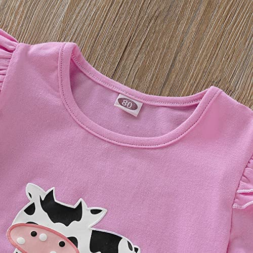 Toddler Baby Girl Ruffled Fly Sleeve Cow Top Shirts + Leopard Suspender Skirts Overall Dress Clothes Set4