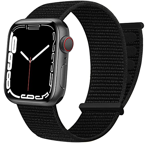 AdMaster Sport Nylon Band Compatible with Apple Watch 42mm 44mm 45mm, Adjustable Fabric Woven Men Women Braided Loop Strap Compatible for iWatch Series 7/6/5/4/3/2/1 SE 42/44/45 mm Dark Black