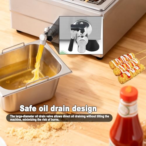 Friggitrice Professionale per Corn Dog, friggitrice elettrica da 25 Litri con Controllo della Temperatura Regolabile, griglia per Salsicce e Formaggio ad Alta capacità