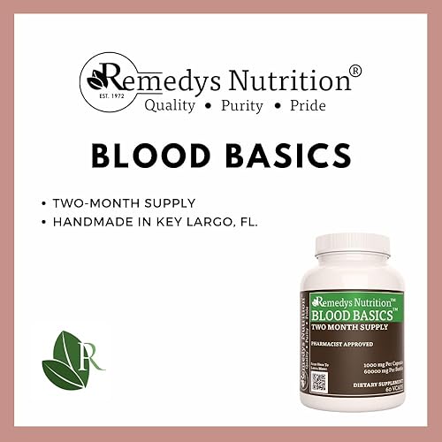 Miniatura 3 de Remedy's nutrition Blood Basics | 1,000 mg, 60 cápsulas veganas Suplemento dietético a base de hierbas | Suministro para dos meses
