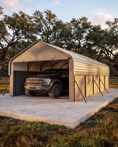 Image of GarveeLife 12x25x9 ft Metal Carport Oversized, Enclosed Car Ports | Removable 220 g Tarp / Gable End Doors and Sidewalls, for Sedans, Boats, and Tractors