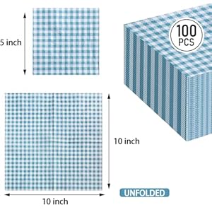 FLOWERCAT 100-Count 2-Ply Blue Checkered Cocktail Napkins Gingham - Blue and White Checkered Napkins Disposable Premium Quality - 5" x 5" Blue Paper Napkins for Easter Party,Bar,Weddings FLOWERCAT 100 Count 2 Ply Blue Checkered Cocktail Napkins Gingham Blue and White Checkered Napkins Disposable Premium Quality 5 x 5 Blue Paper Napkins for Easter PartyBarWeddings
