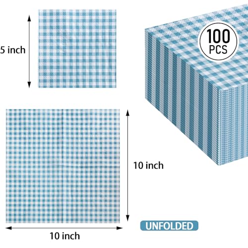 FLOWERCAT-100-Count-2-Ply-Blue-Checkered-Cocktail-Napkins-Gingham-Blue-and-White-Checkered-Napkins-Disposable-Premium-Quality-5-x-5-Blue-Paper-Napkins-for-Easter-PartyBarWeddings FLOWERCAT 100 Count 2 Ply Blue Checkered Cocktail Napkins Gingham Blue and White Checkered Napkins Disposable Premium Quality 5 x 5 Blue Paper Napkins for Easter PartyBarWeddings
