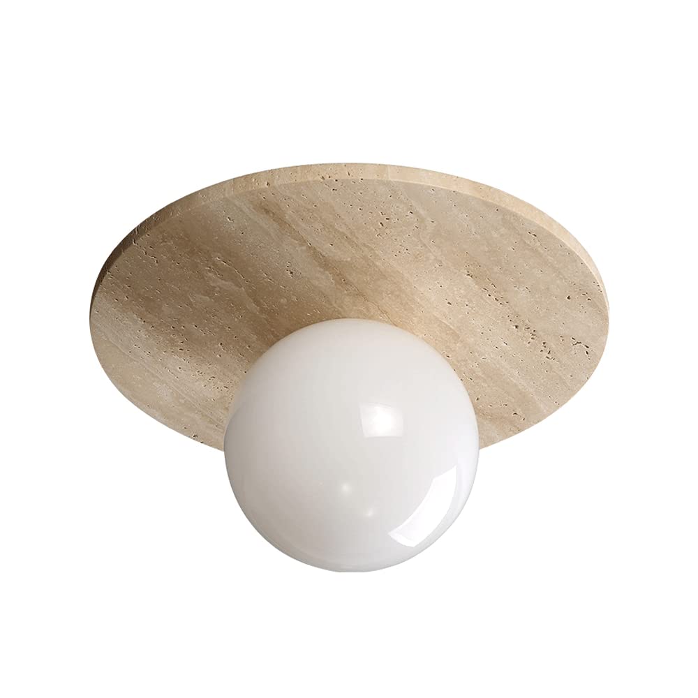 G9 Semi Flush Mount Ceiling Light Fixture Rustic Marble Chandelier Retro Lamp Wood Color and Black Walnut Base, for Farmhouse Kitchen Entryway Hallway Bedroom Dining Room Foyer