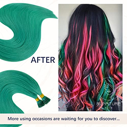 RUNATURE I Tip Hair Extensions Real Human Hair Teal Stick Tip Pre Bonded Remy Real Human Hair Teal 16 Inch 20g - Image 2