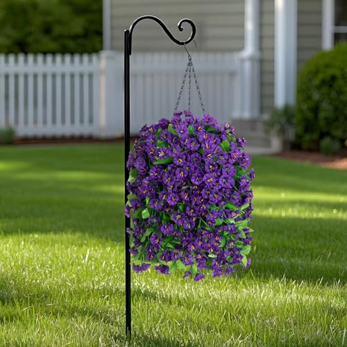 Image of Ammyoo Artificial Faux Hanging Flowers Basket for Spring Outdoor Decor
