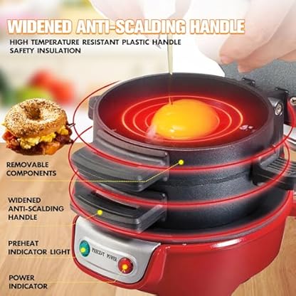Sandwich Toaster Burger Maker, Effiziente Antihaft Heizplatten, Mit Digitalem Countdown-Timer, Spülmaschinenfest, Perfekt Für Hamburger, Snacks Und Ein Schnelles DIY Frühstück (Rot) – Bild 6