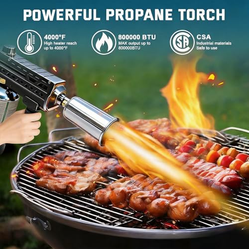 Image of Propane Torch Gun, Powerful Cooking Torch, Adjustable Flame Thrower Blow Torch for BBQ, Searing Steak, Charcoal, Campfire (Tank Not Included)