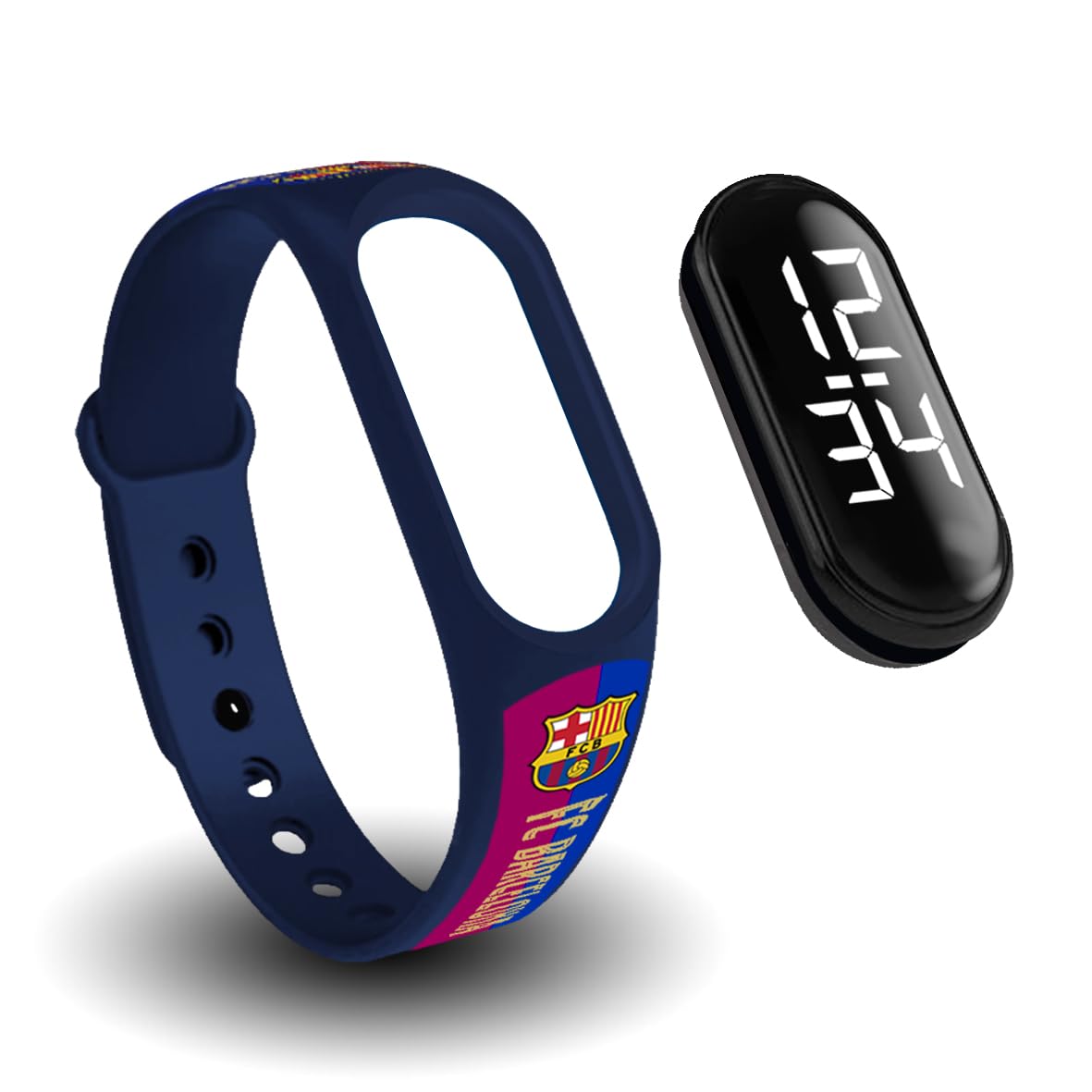 FIT & FUN Correa Oficial FC Barcelona + Reloj Digital Compatible – Resistente al Agua, Reloj Deportivo con Funciones de Calendario, Diseño Oficial del Barça