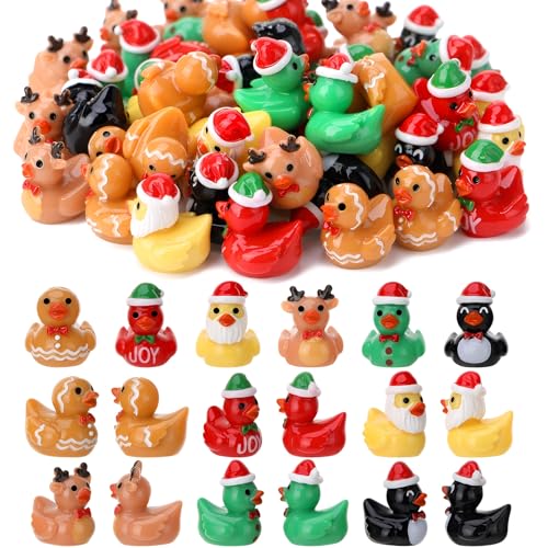 GGSTDDUP 60Pcs Christmas Mini Resin Ducks Novelty Santa Elk Penguin Gingerbread Man Christmas Dress-up Duck Holiday Duck for Xmas Winter Party Favor Goodie Bag Stocking Stuffers Supply (6 Styles)