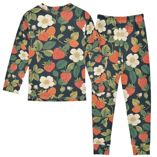 ALAZA Strawberry Flower Leaf Blossom Pajamas Long Sleeve Sleepwear 2-Piece Pajama Set2