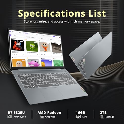 Image of Lenovo IdeaPad Slim 3 15.6 inch FHD Touchscreen Laptop, AMD Ryzen 7 5825U, 16GB RAM, 2TB Storage(1TB SSD+1TB Docking Station Set), AMD Radeon Graphics, Numeric Keypad, Copilot, Wi-Fi 6, Win 11 Pro, Gray