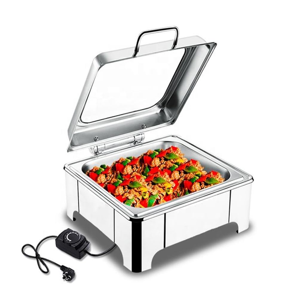 Juego de platos de roce, calentador de wok de acero inoxidable, freidora hidráulica acolchada con sartén de agua y cubierta superior abatible para cenas, fiestas, cocina, bodas, banquetes