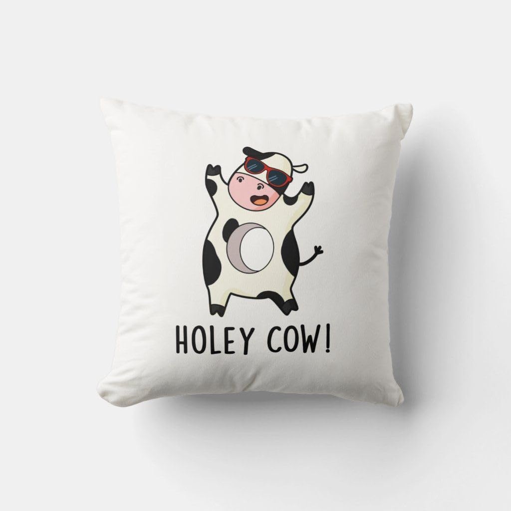 CRAFT MANIACS Cute Cow 16 * 16 Pillow with Filler Inside Best Gift for Kids & Adults Who Loves Cows (Holey Cow)-picture-11