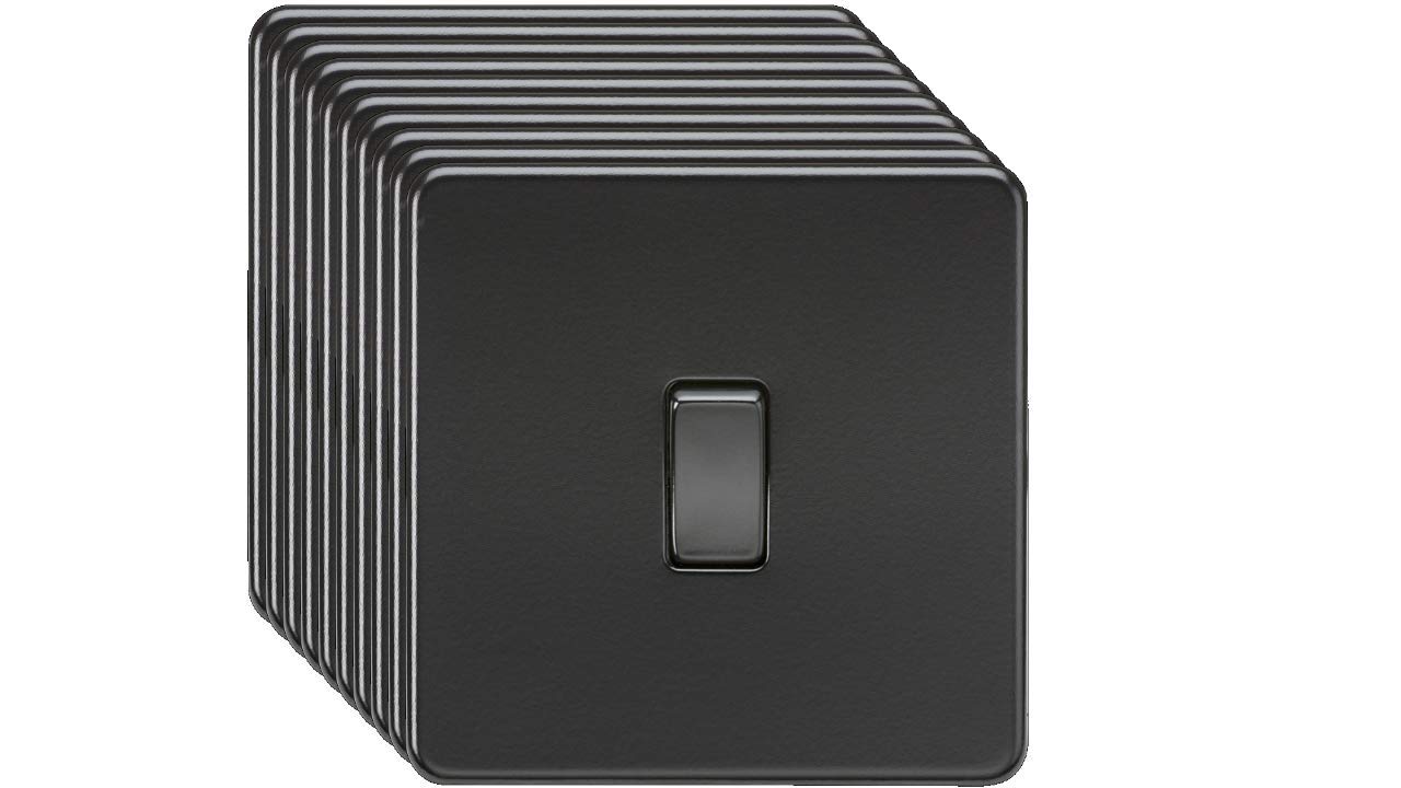 Knightsbridge Matt Black Screwless 10Ax 1G 2-Way Switch - With Black Rocker