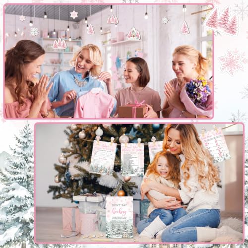 Image of Patelai 321 Pink Baby It's Cold Outside Baby Shower Decorations Games for Girl Wonderland Games Wooden Don't Say Sign Pink Wonderland Gender Reveal Birthday Party Decorations Supplies