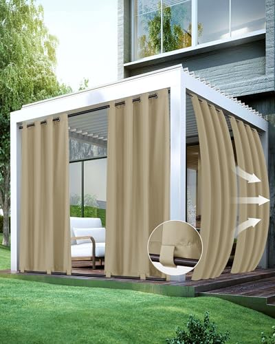 HolidayIdeas Outdoor Curtains for Patio Waterproof 4 Panels-Windproof Weatherproof Privacy