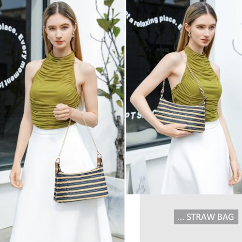Image of CROJUYI Straw Shoulder Bag for Women Soft Small Woven Shoulder Purse Handbag,Beach Tote Straw Bag for Summer