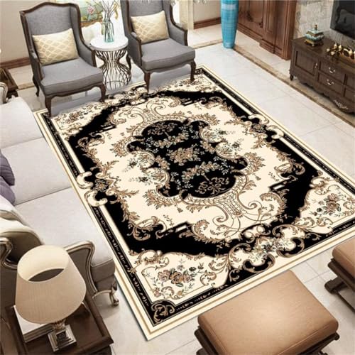 Moquette sol noir et crème 50x150 | Tapis floral de salon chic