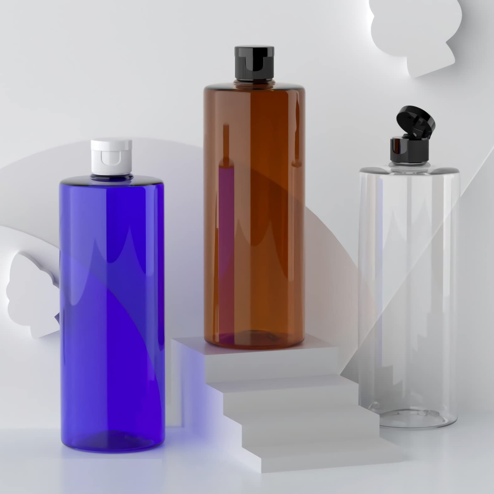 4 Pezzi 500 ml Marrone Bottiglie di plastica PET con Tappo Flip Top Nero, Spalla Piatta Vuoto Contenitori per Cosmetico, Bottiglie da Viaggio per Lozioni, Liquido, Olio