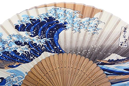 1SourceTek Kanagawa Sea Waves Landscape Folding Hand Held Fan 8.27"(21cm) with Fabric Sleeve for Protection For Gifts and Wall Decoration - Image 3