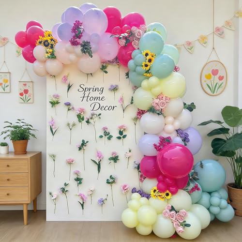 Image of 154Pcs Spring Wildflower Balloons Arch Garland Kit, Pastel Color Balloons for Flower Dasiy Floral Birthday Butterfly Tea Party Garden Baby Shower Decorations