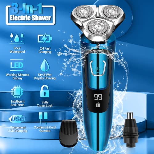Gbuild Electric Razor for Men,Electric Shavers for Men Wet Dry,Rechargeable Mens Electric Shavers Razor Man Shaving Waterproof for Teens Cordless,USB Travel Face Shaver Rotary with Beard/Nose Trimmer