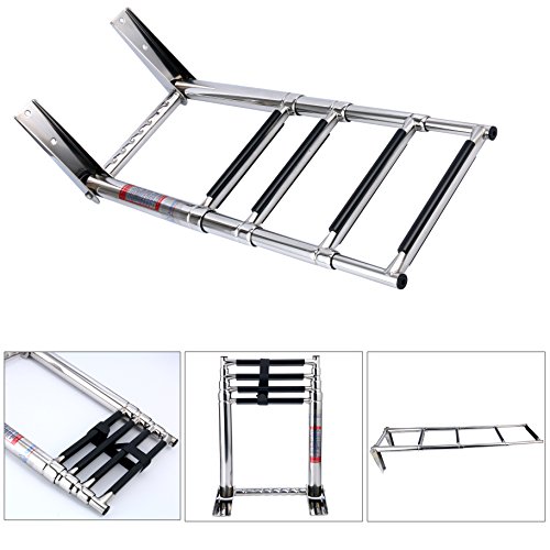 Amarine Made 4 Step Telescoping Swim Marine Boat Ladder Stainless with Built in