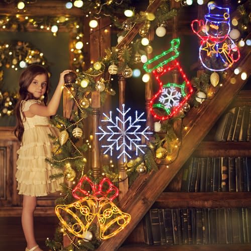 Pytopkto 16" Christmas Window Silhouette Lights Decorations - 4 Pack Colour Lighted Snowman ＆ Christmas Stocking ＆ Bell＆ Snowflake for Holiday Wall Door Window Decorate by Pytopkto - Image 3