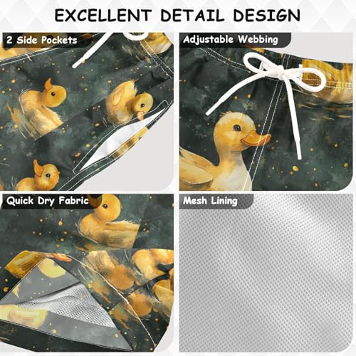 Pigsaly Boys' Swim Board Shorts Watercolor Happy Yellow Ducks Boy's Swim Trunks Kids Swimwear 4T3