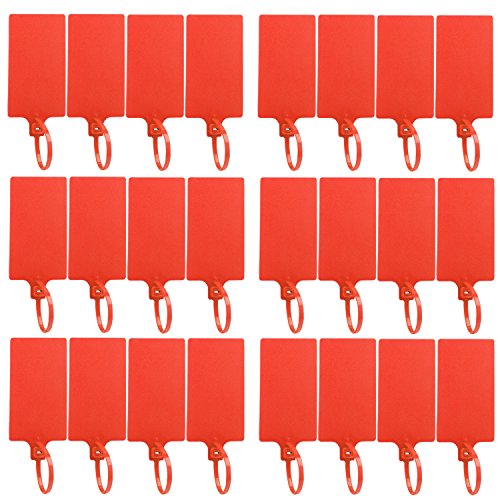 24 Pcs Large Plastic Label Tags, DROK Red Parcel Luggage Tags High-Class Writable Inventory Name ID Labels for Offices, Suitcases, Warehouses, Stores