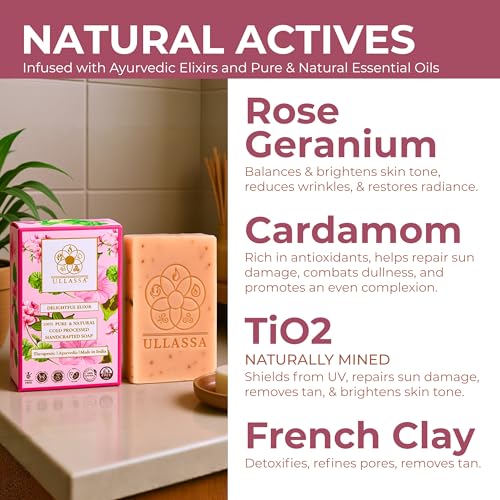 Image of Aromatherapy Soap | Tan Removal, Spot-less Complexion, Moisturizing & Hydrating | Rose Geranium & Cardamom | For Women & Men (Pack of 2)