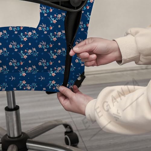 Image of Eleganta Stretch Boss Office Chair Cover Printed Computer Chair Covers with Armrest Cover Universal Removable Spandex Rotating Chair Slipcovers Soft Desk Chair Seat Protector Blue Lotus (Pack of 1)