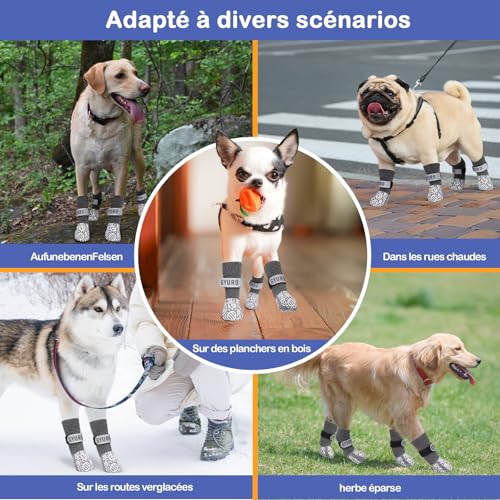 Doppelseitige Anti-Rutsch Hundesocken für den Innenbereich, um das Lecken der Pfoten zu verhindern-Pfotenschutz Haustierpfoten Schutz Traktion Kontrolle Socken auf Hartholzboden (Grau, XXL)