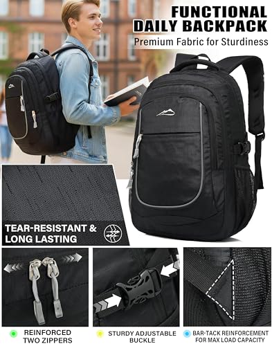 Image of ProEtrade Backpack Bookbag for College Sturdy Travel Business Hiking Fit Laptop Up to 15.6 Inch Multi Compartment Gifts for Men Women Night Light Reflective (Black)