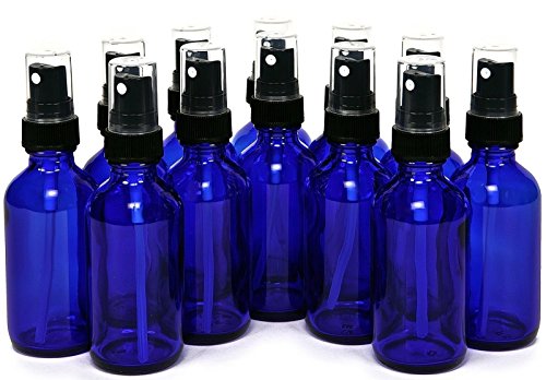 12-2oz Cobalt Blue Boston Round Glass Spray Bottle Black Fine Mist Sprayer