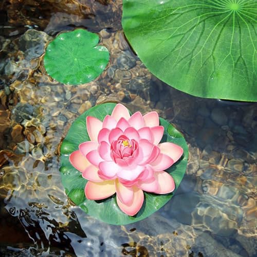 Image of 10 Pcs Pond Plants, 5 Size Artificial Lotus Leaves, Realistic Floating Foam Water Lily Pads Ornaments, Plastic Fake Foliage Pond Decor for Patio Koi Fish Pond Pool Aquarium