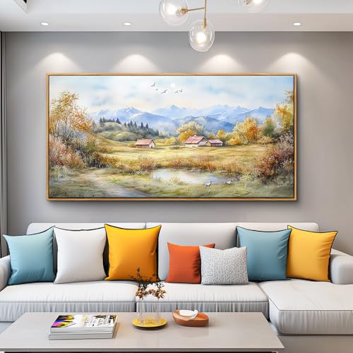PHAOHUAXM Canvas Wall Art For Living Room Farmhouse Dining Room Home Wall Decor For Bedroom Office Wall Decoration Rural Landscape Painting Wood Frame Prints Pictures Artwork Aesthetics 20"x40"