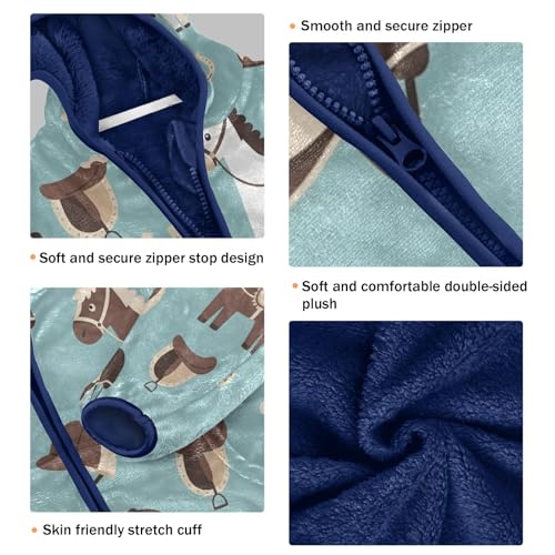 Horse Riding Gear Pattern_1 Toddler Fleece Jacket Girl Boys Hooded Fleece Jacket Coat Warm Outwear Zip-up 3-10T3