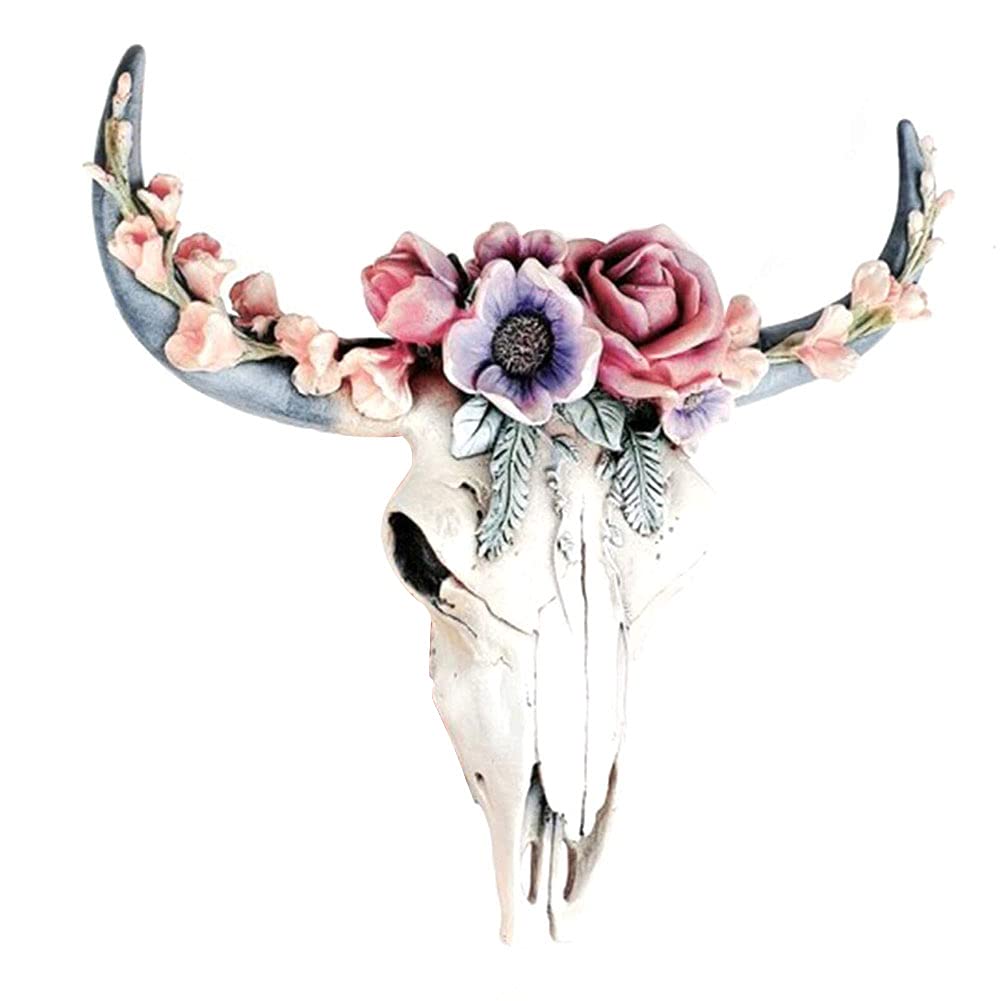 Resin Longhorn Cow Skull Head Wall Hanging Decor, Succulent/Flower Cow Skull Wall Decor Animal Art Crafts Ornaments Nursery Decor Resin Ornament with Hanging Hole,Cow Head Resin for HomeWall