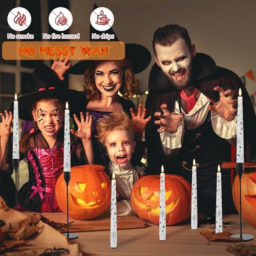 Image of Halloween Candles with Spider Web, Spider, 9.6 inchReal Wax Flameless Taper Candles with Remote & Timer, 3 Pack Battery Operated Halloween Led Candlesticks for Party Home Decor