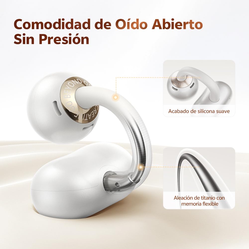QCY Crossky C50 Auriculares Inalámbricos Bluetooth 6.0, Audifonos Deportivos Abiertos con Clip y 4 micrófonos, Cancelación de Ruido en Llamadas nítidas por AI, 35H Reproducción, IPX5 Impermeables